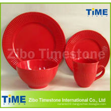 16PCS Ceramic Red Color Embossed Dinner Set